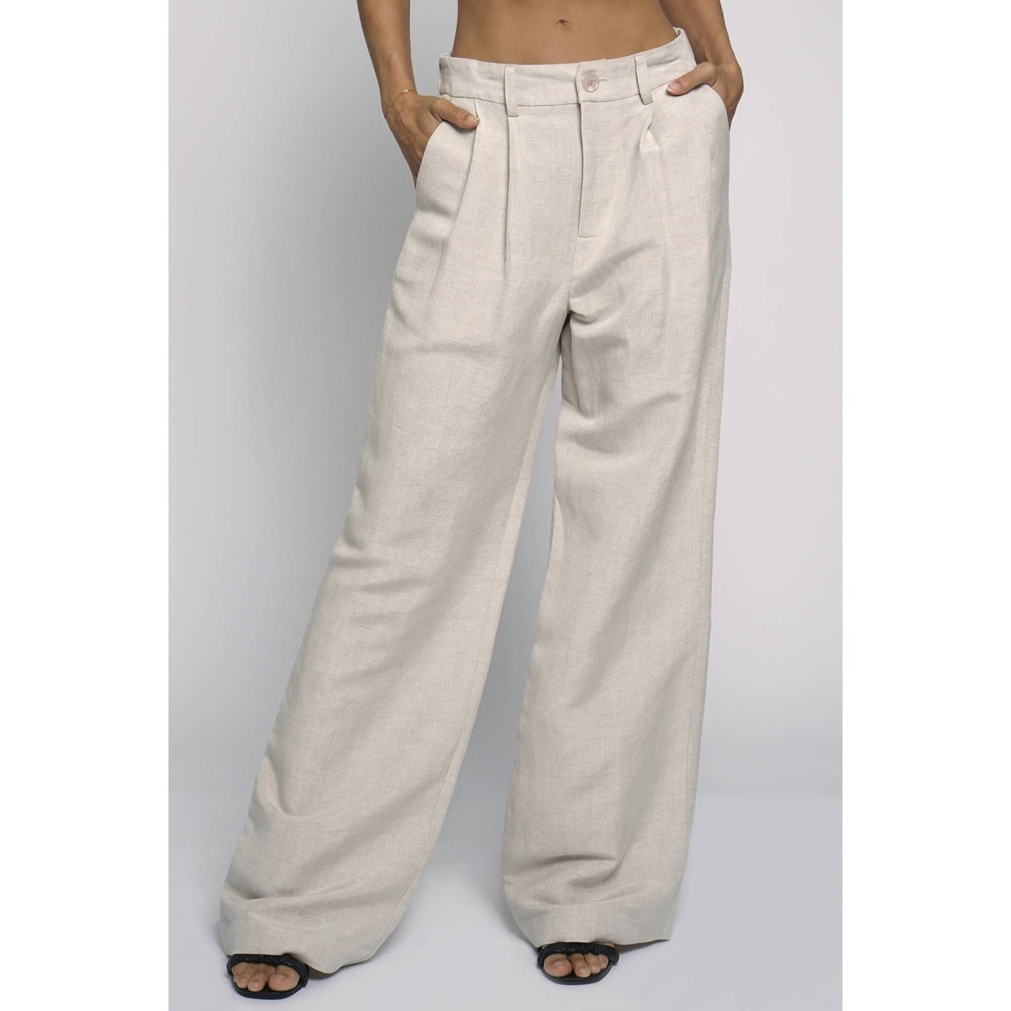 ELASTIC BACK WAISTBAND LINEN TROUSERS