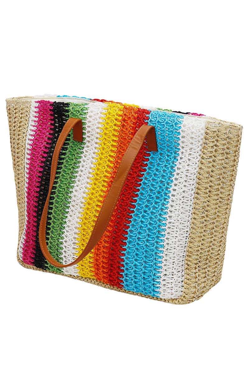 Rainbow Pride Crochet Rattan Wide Beach Tote