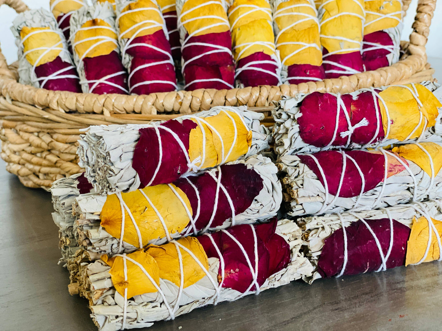 White Sage w/ Dried Rose Petals Smudge Sticks in Bulk