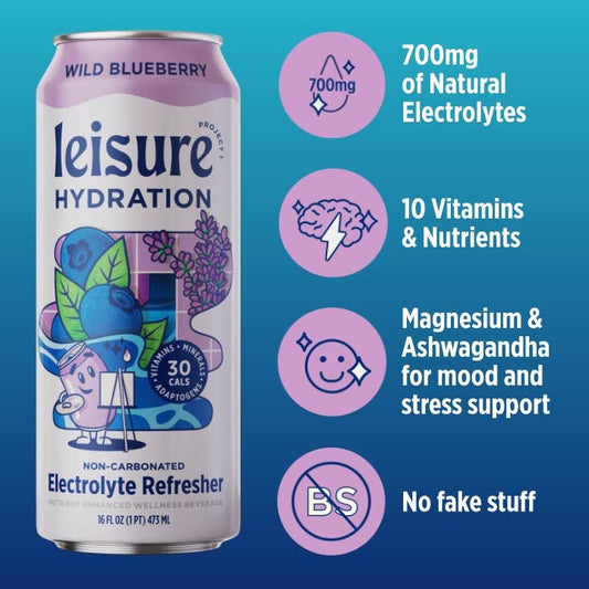 Leisure Hydration Electrolyte Wild Blueberry (16 oz x 12-Pack): 12pk