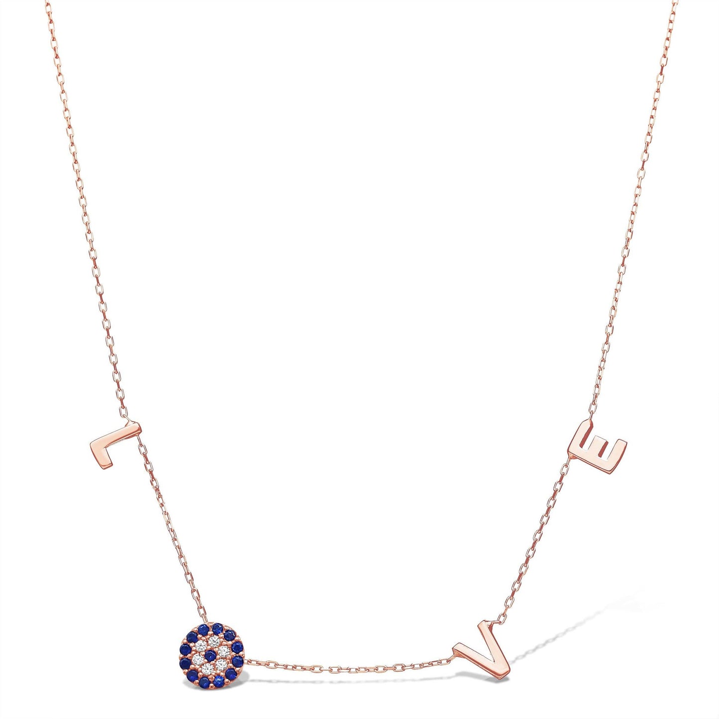 Evil Eye Love Letter Necklace: Yellow gold