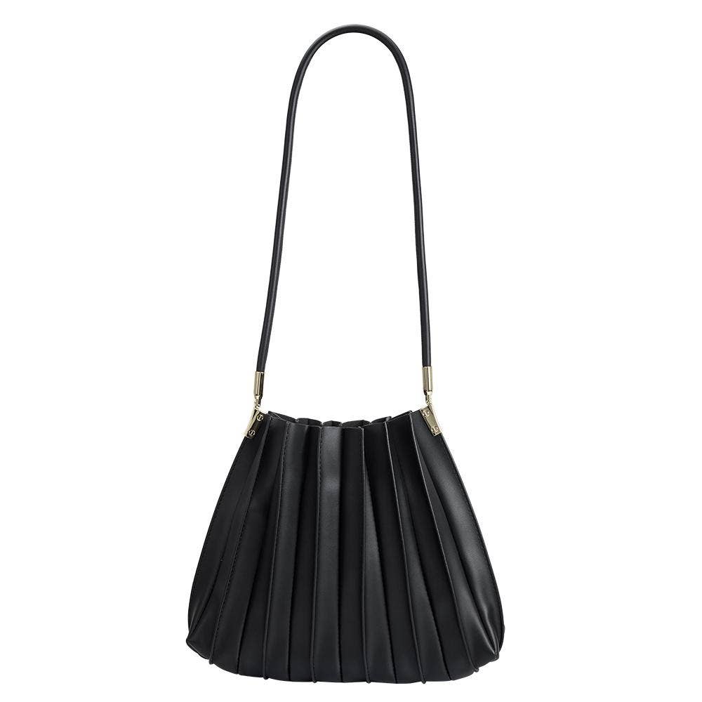 Carrie Black Pleated Vegan Shoulder Bag