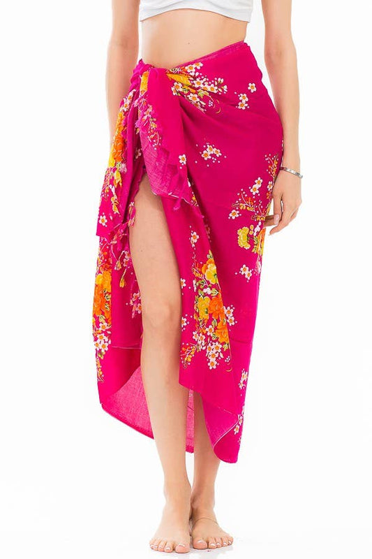 Summer Itty Bitty Floral Bold Bright Colored Sarong Scarves: Fuschia