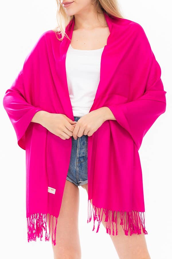 Luxury Solid Faux Pashmina Shawls & Scarves: Black