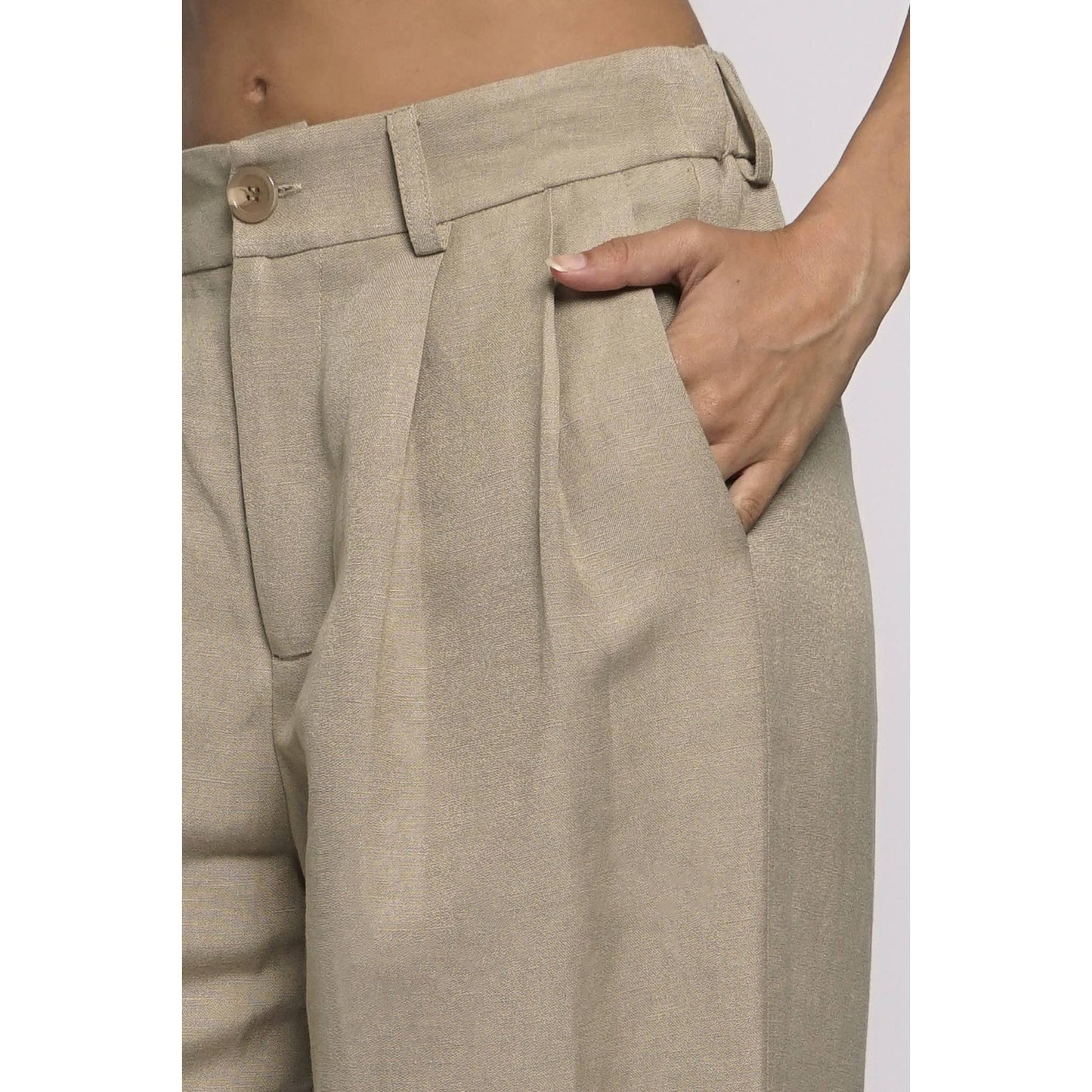 ELASTIC BACK WAISTBAND LINEN TROUSERS