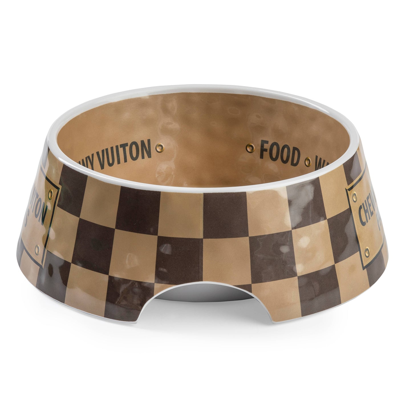 Tan Checker Chewy Vuiton Bowl -