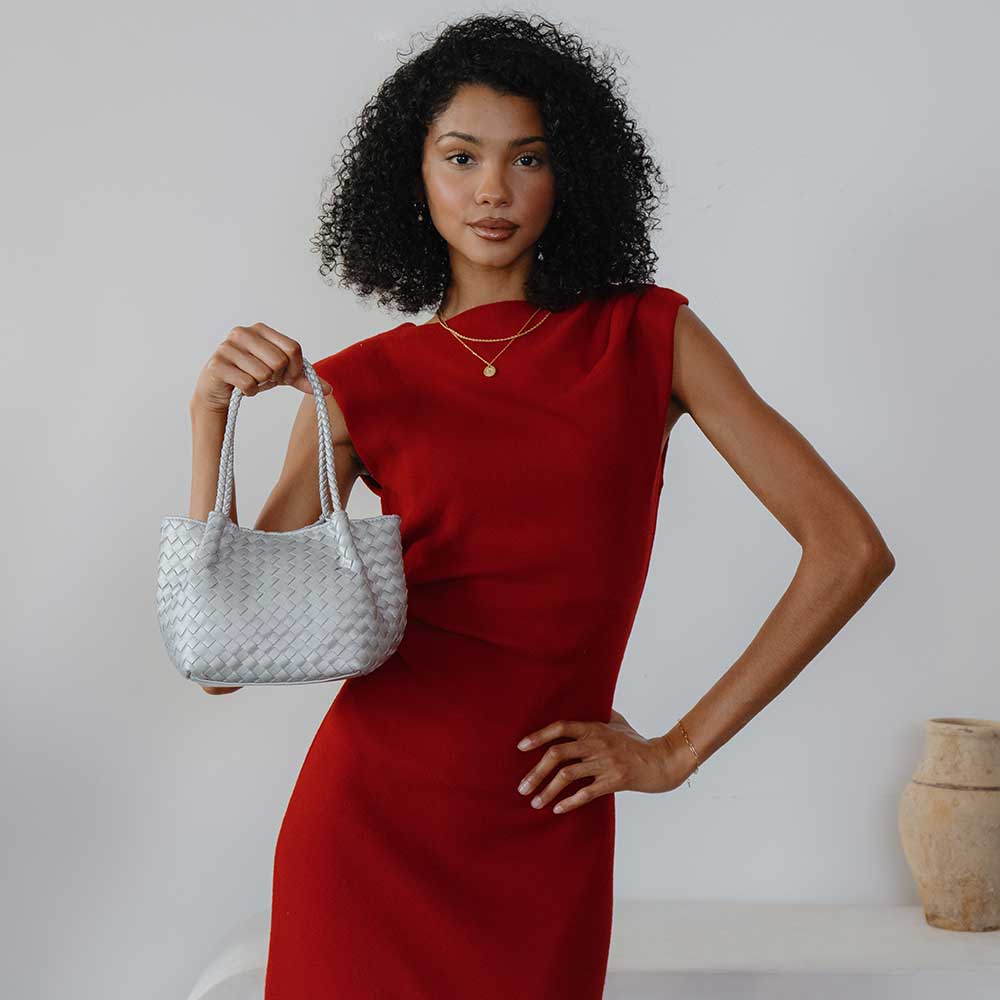 Anahi Silver Recycled Vegan Top Handle Bag