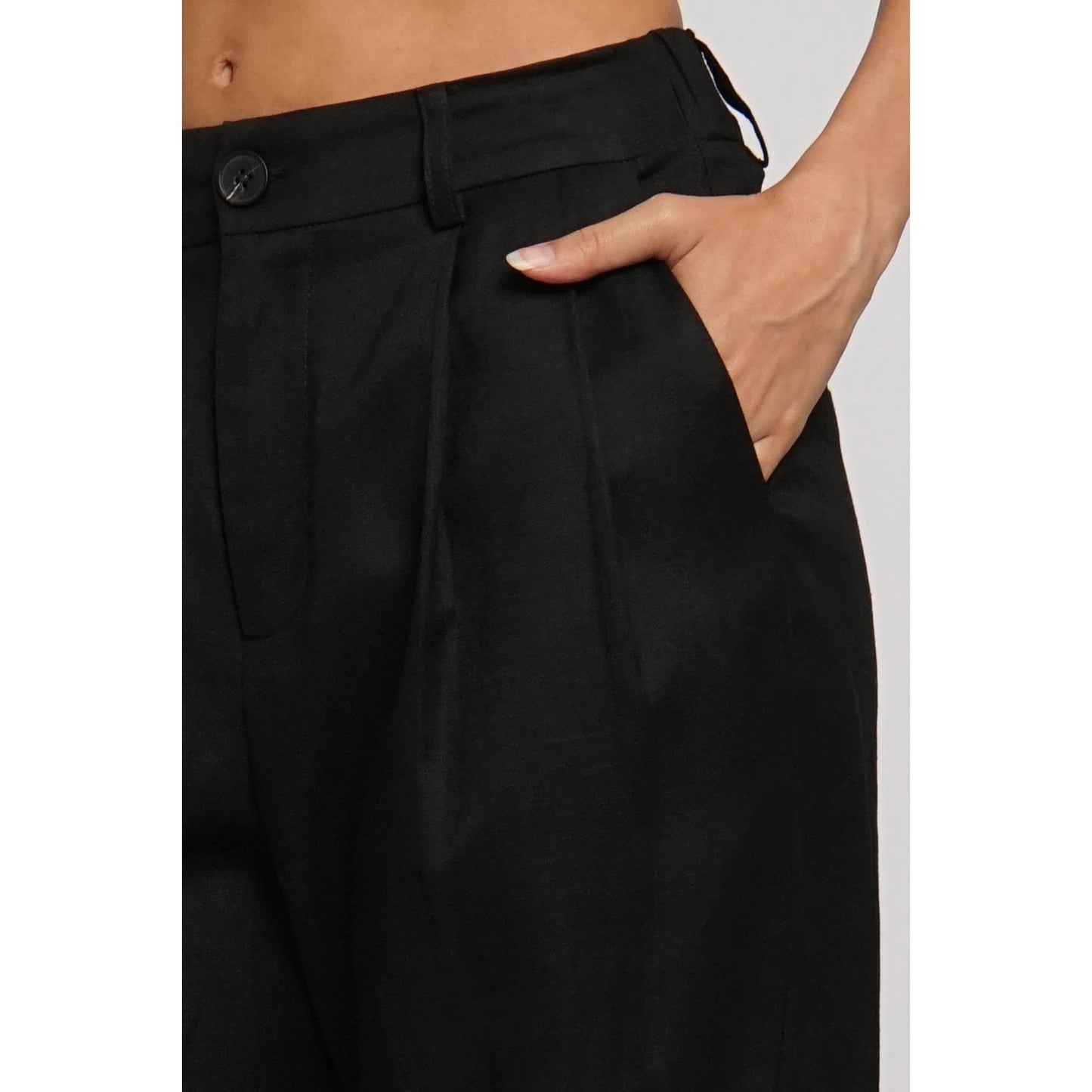 ELASTIC BACK WAISTBAND LINEN TROUSERS