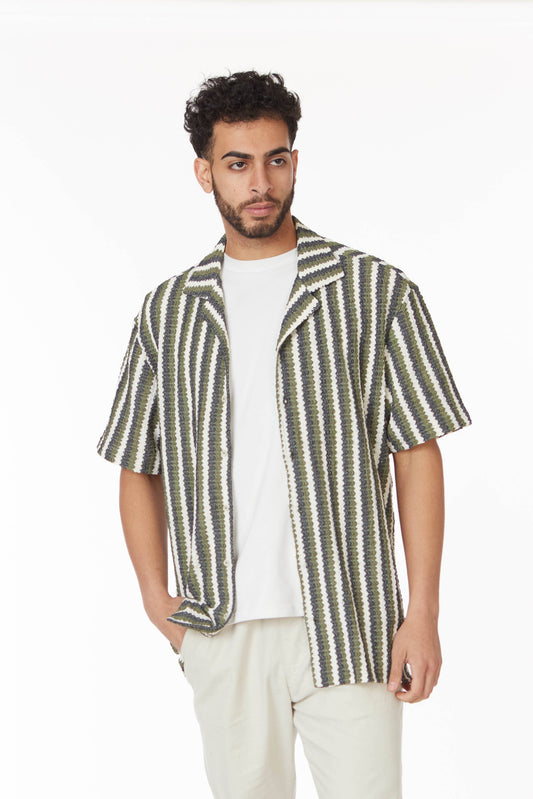 Crochet/Textured Short Sleeve Men's Shirt