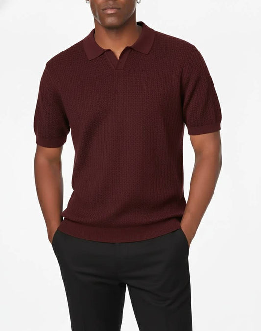 Men's Textured Polo (Burgundy)