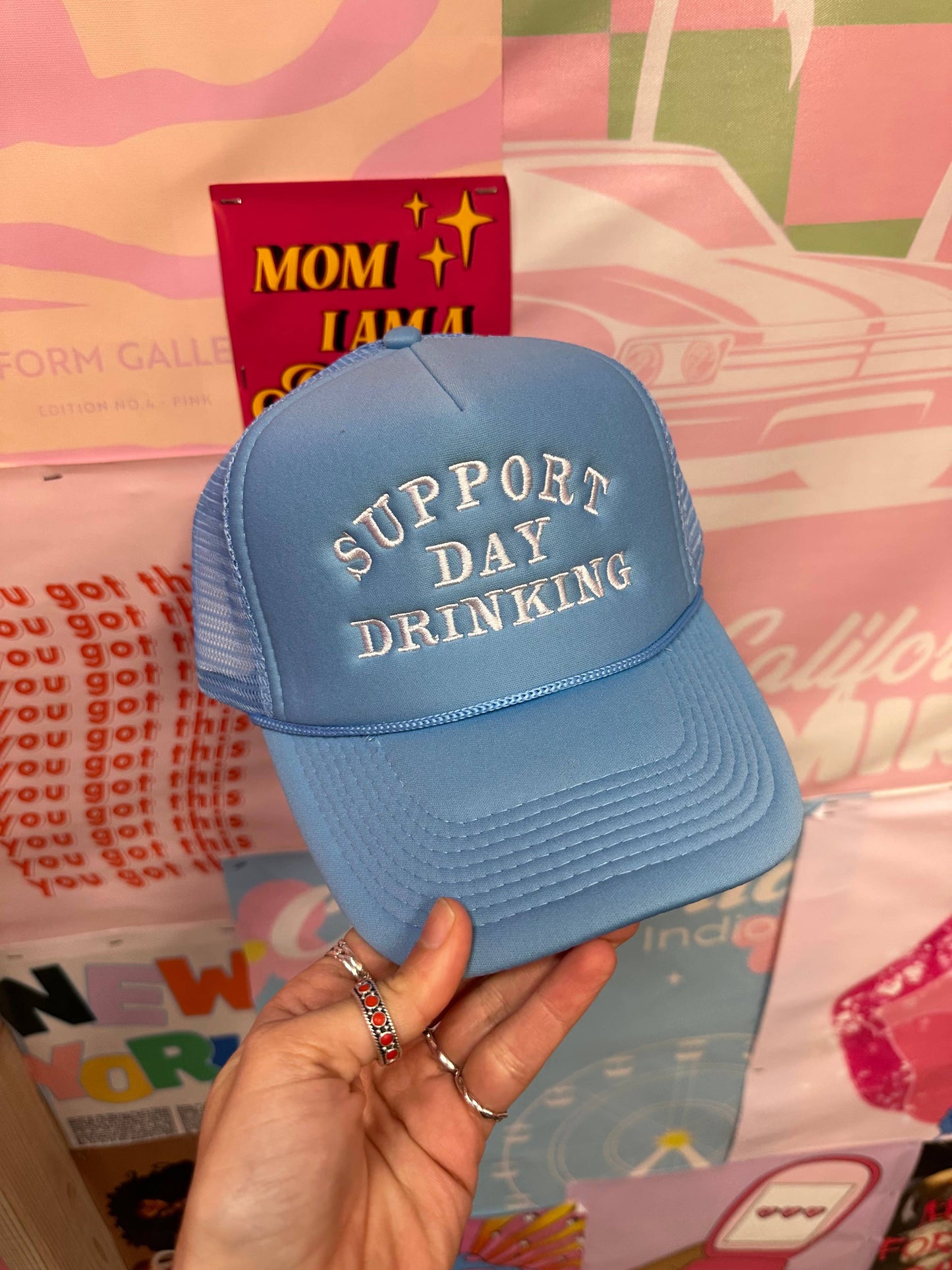 Support Day Drinking Blue Trucker Hat